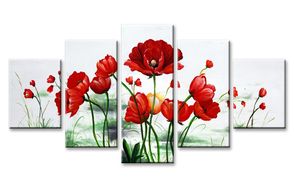 Toile fleurs coquelicot et tulipes 160 x 80 cm pour une ambiance zen et poetique