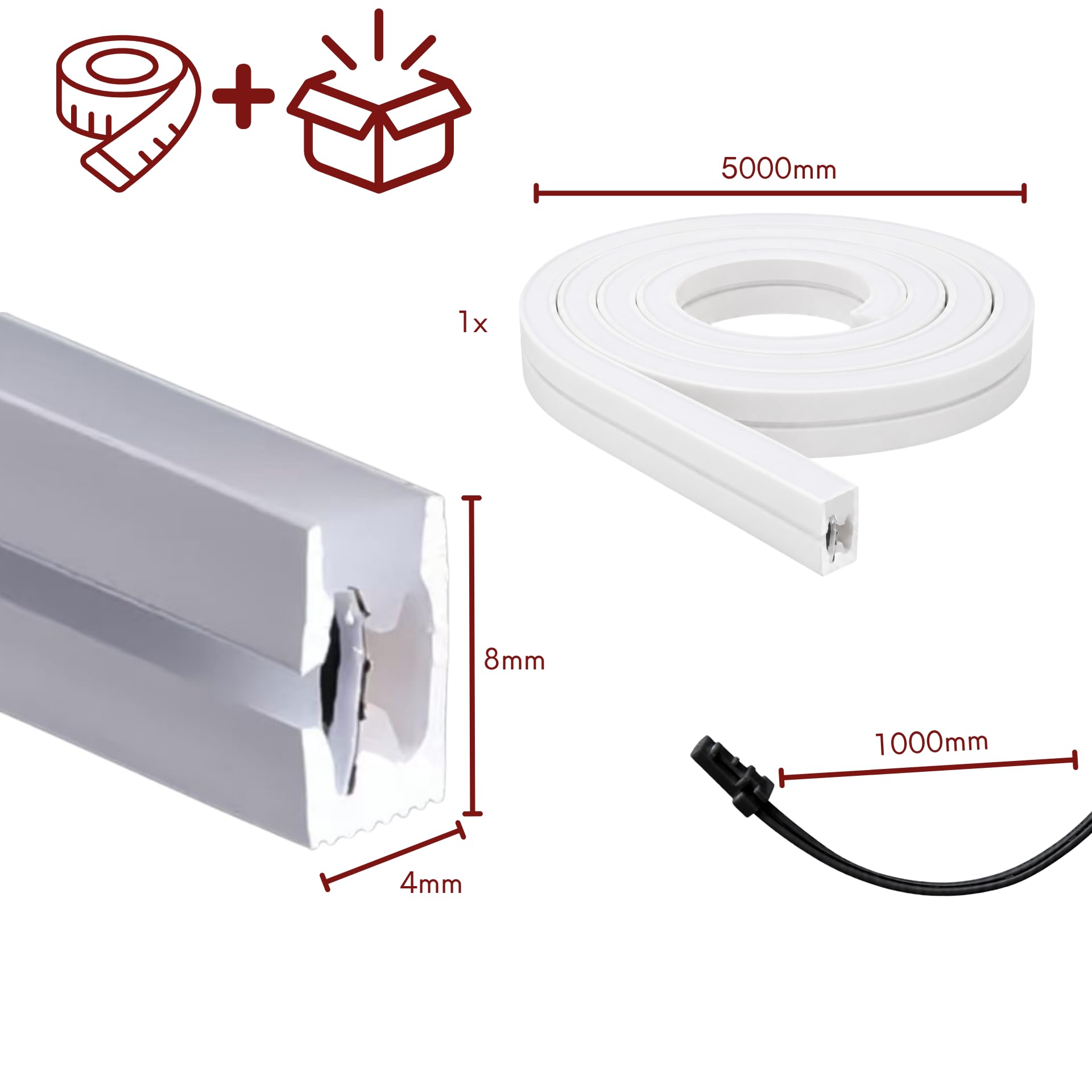 Liść | LumaFlex 408 LED profil silikonowy Freecut, taśma świetlna LED 5 m, taśma LED 12 VDC, ciepła biel 3000 K, 696 lm/m, 4 x 8 mm, możliwość ściemniania, IP65, oświetlenie mebli