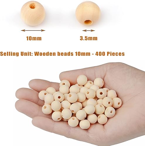 Miniatura 2 de AD Beads Cuentas de madera redondas naturales sin terminar para hacer guirnaldas, trenzas, macramé y joyería (0.394 in - 400 piezas)