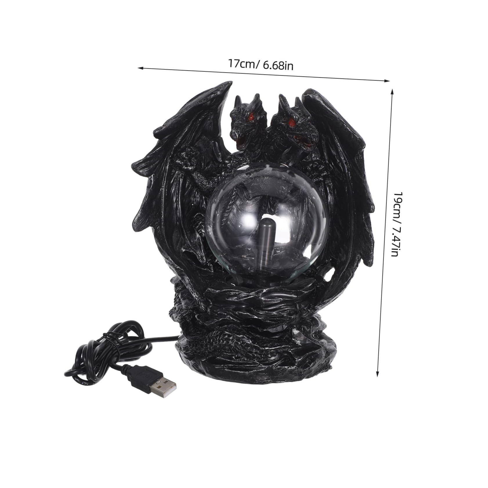 BESTYASH Lampada Palla di Plasma Drago Nero in Resina con Illuminazione Colorata Usb, Design Fantastico per Decorazioni Halloween, Setup Plug-and-play ed Efficienza