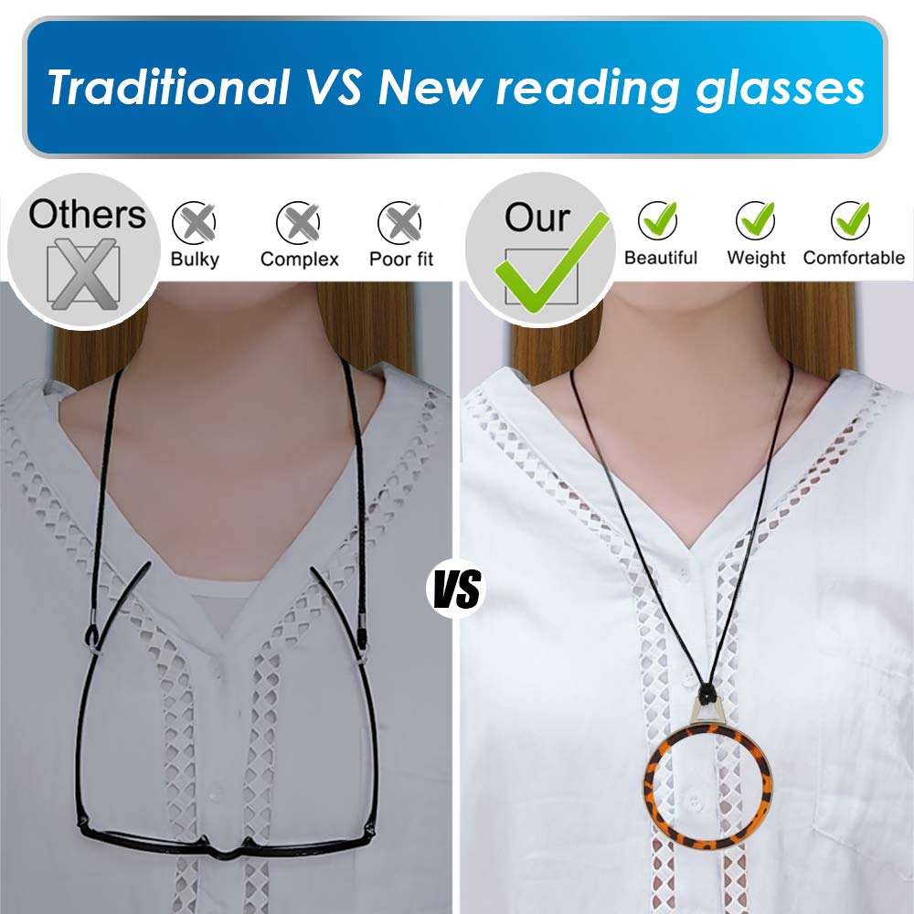 TERAISE Necklace Reading Glasses Novel Pendant Readers Lightweight Portable Anti-loss Reading Glasses with Exquisite Metal Case for Women and Men(Leopard-3.0X) - Image 4