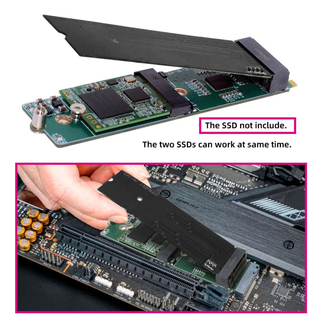 chenyang Daul Port M.2 NVME Expansion Card Adapter,PCIE M-Key 1 to 2 M-Key NVME SSD Card Adapter for 2230/2280mm SSD