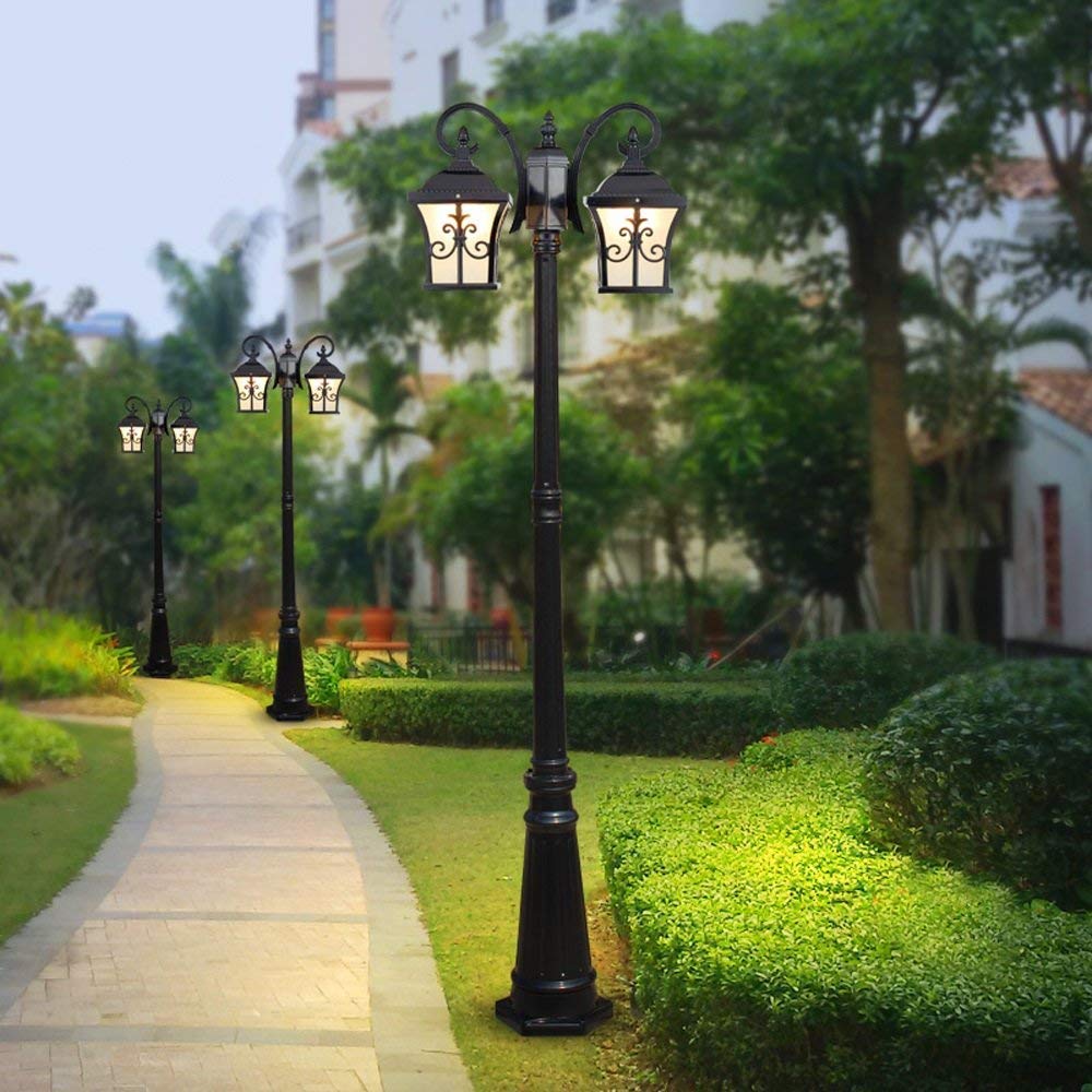 Zewnętrzna lampa uliczna do ogrodu, wodoodporna, vintage, krajobrazowa, willa, wysoki słup, europejska, retro, szklana latarnia, lampa podłogowa, dziedziniec, lampa drogo,Black-200cm