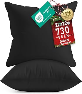 Utopia Bedding 22x22 Pillow Inserts, Set of 2, Black – Indoor Decorative Throw Pillows for Bed, Sofa & Couch – Soft, Supportive & Fluffy Cushion Inserts