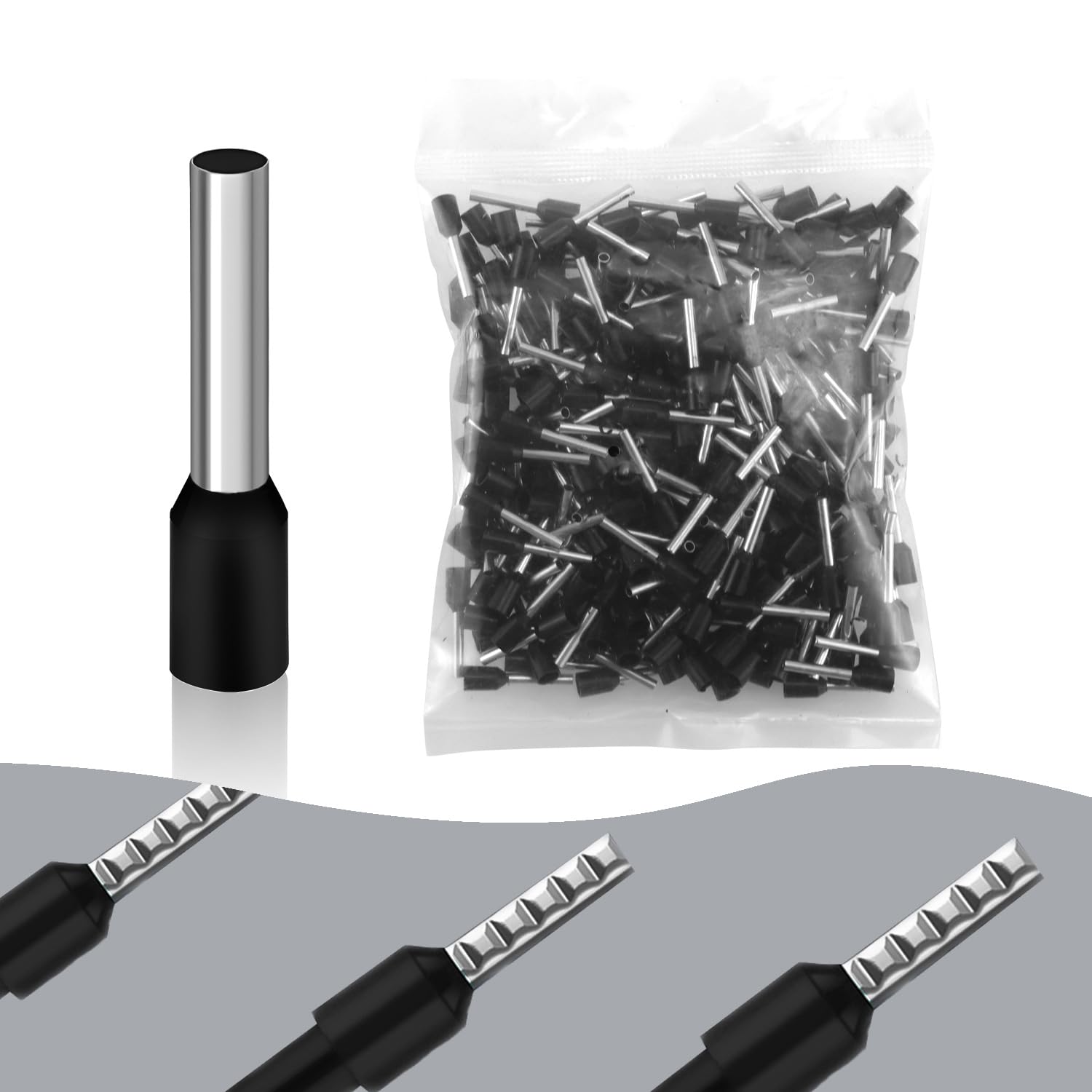 Wire End Ferrules 1.5 mm² 12 mm Long Insulated Wire End Ferrules Pack of 300 Partially Insulated Black-image-26