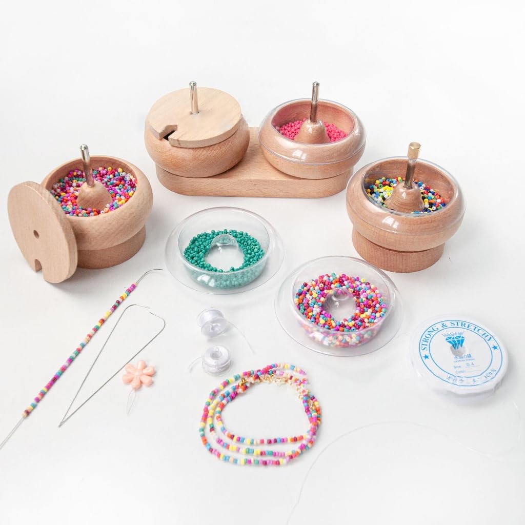 Bol à perles en bois facile à perler avec aiguilles et kits de perles de rocaille pour de beaux bijoux, outils d'artisanat en bois, porte-perles