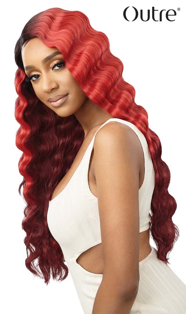 Outre Color Bomb Synthetic HD Lace Front Wig - KIANDA, Long Crimp Hair Wigs with High Heat Resistant Wigs (DRSD SUNFIRE NIGHT)