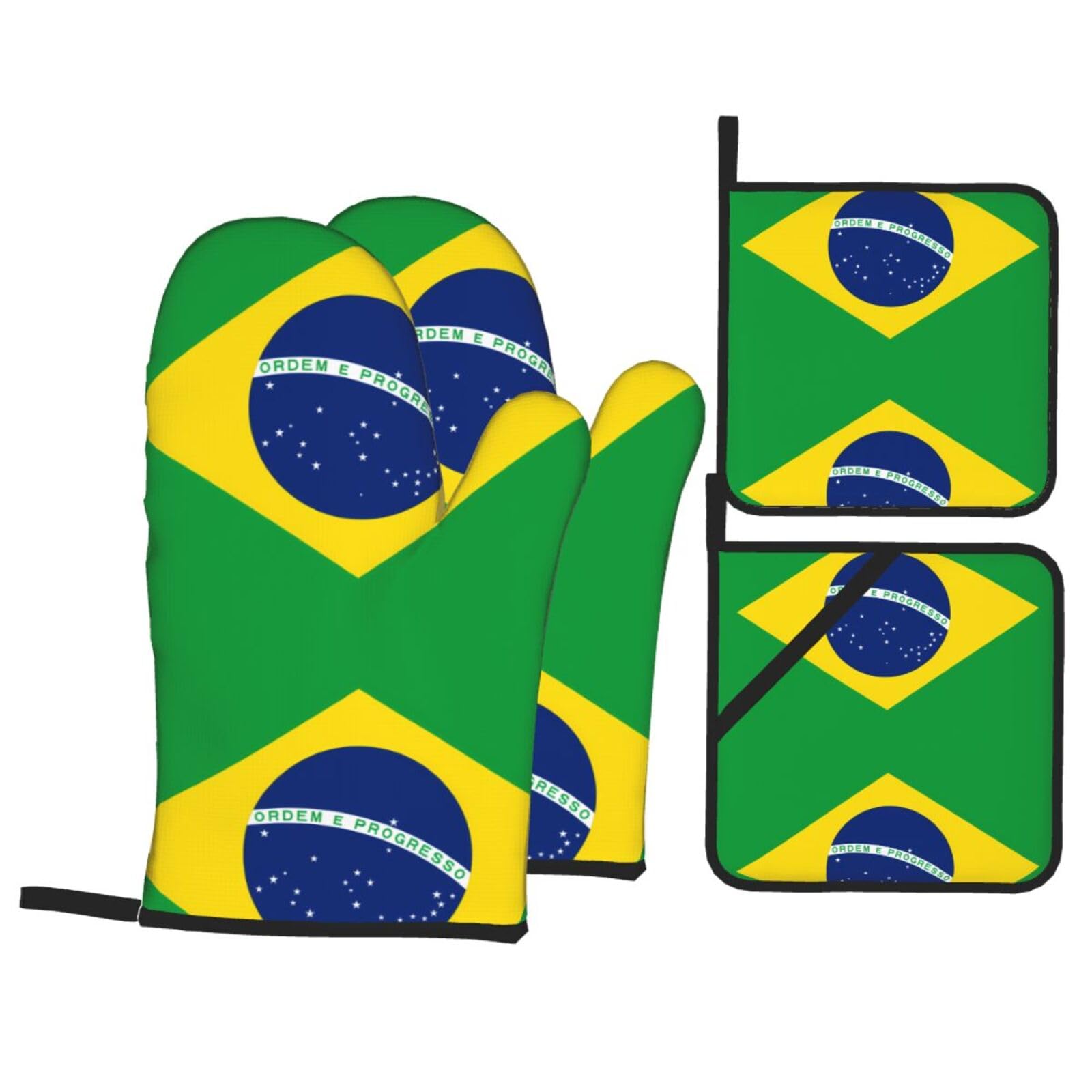 HJFCZH Brazilian flag Prints Kitchen Covers: Waterproof Oven Layers for Safe Cooking & Easy Cleanup - 4 Piece Heat Protection Set