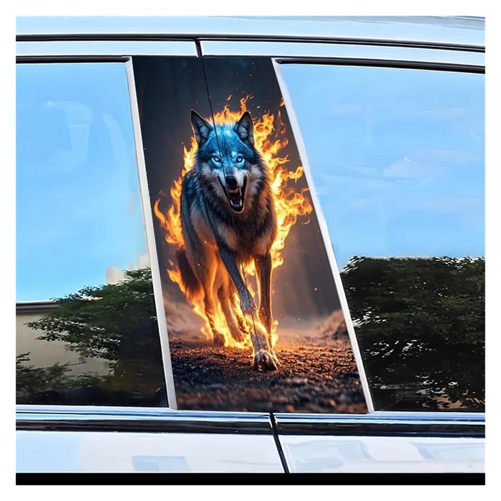 Auto Accessory 2pcs Car Door Post Decals Flame Wolf Pattern Scratch Resistant Film