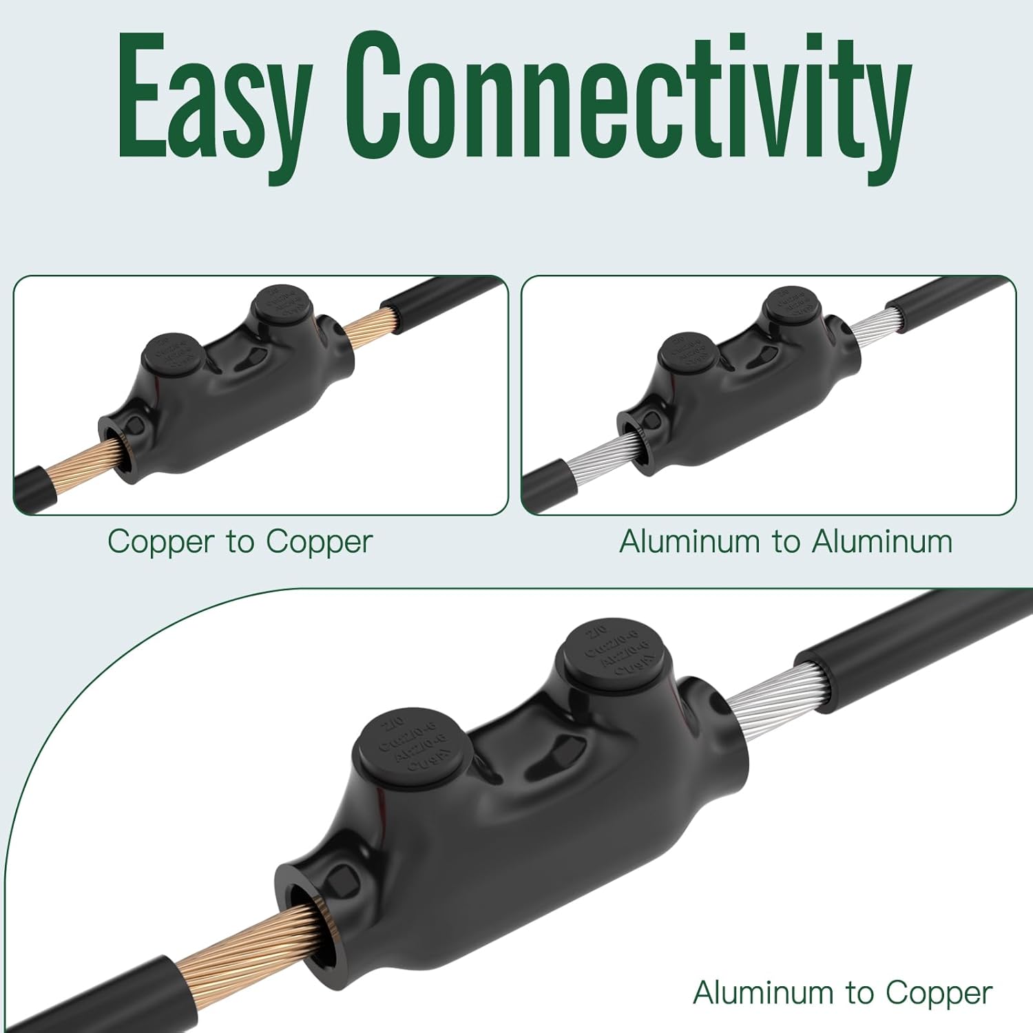 5PCS 2Port Insulated Inline Splice Connector 2/0-6 AWG, Electrical Splice Connector, Black Vinyl Coated, Dual-Rated for Copper and Aluminum Wires
