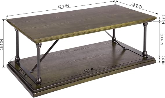 1 X Morden Dark Brown Top Bronze Metal Tube Legs Shelf Storage Living Room Home Cocktail Simple Coffee End Table