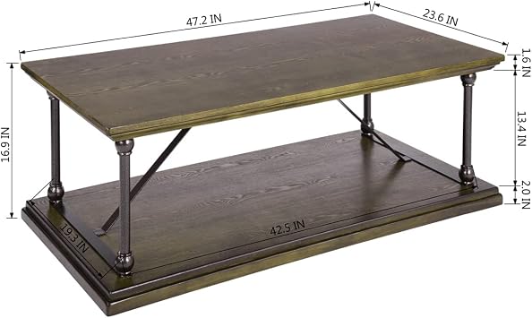 1 X Morden Dark Brown Top Bronze Metal Tube Legs Shelf Storage Living Room Home Cocktail Simple Coffee End Table