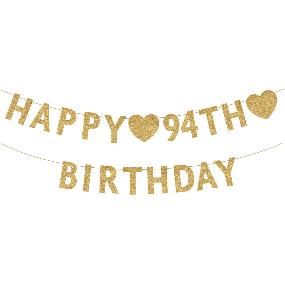 Gold Happy 94th Birthday Banner, Glitter 94 Years Old Woman or Man Party Decorations, Supplies