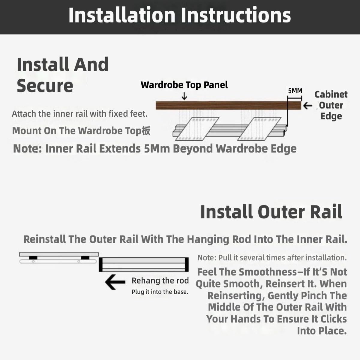 Heavy Duty Aluminum Alloy Pull Out Pants Rack, Space Saving Closet Organizer, Rust Resistant Trouser Hanger with Smooth Gliding & Anti-Slip Design, Easy Installation for ，Starry Black L: 30cm