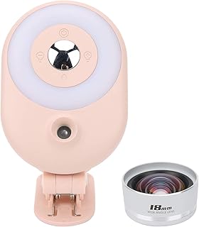 Qukaim 4Gear - Luz de relleno regulable con humidificador de lente gran angular para videoconferencia telefónica y transmisión en vivo, luz de relleno rosa portátil para selfies y videos