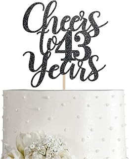 43 Black Glitter Happy 43rd Birthday Cake Topper, Cheers to 43 Years Party Cake Topper Decorations, Supplies