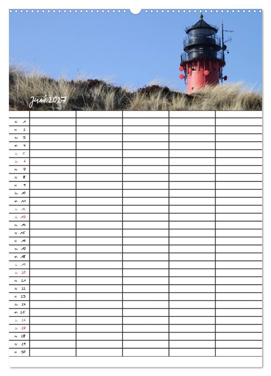 CALVENDO - Familienplaner - Sylt (hochwertiger Premium Wandkalender 2027 DIN A2 hoch), Kunstdruck in Hochglanz: Der Sylt-Kalender für die ganze Familie