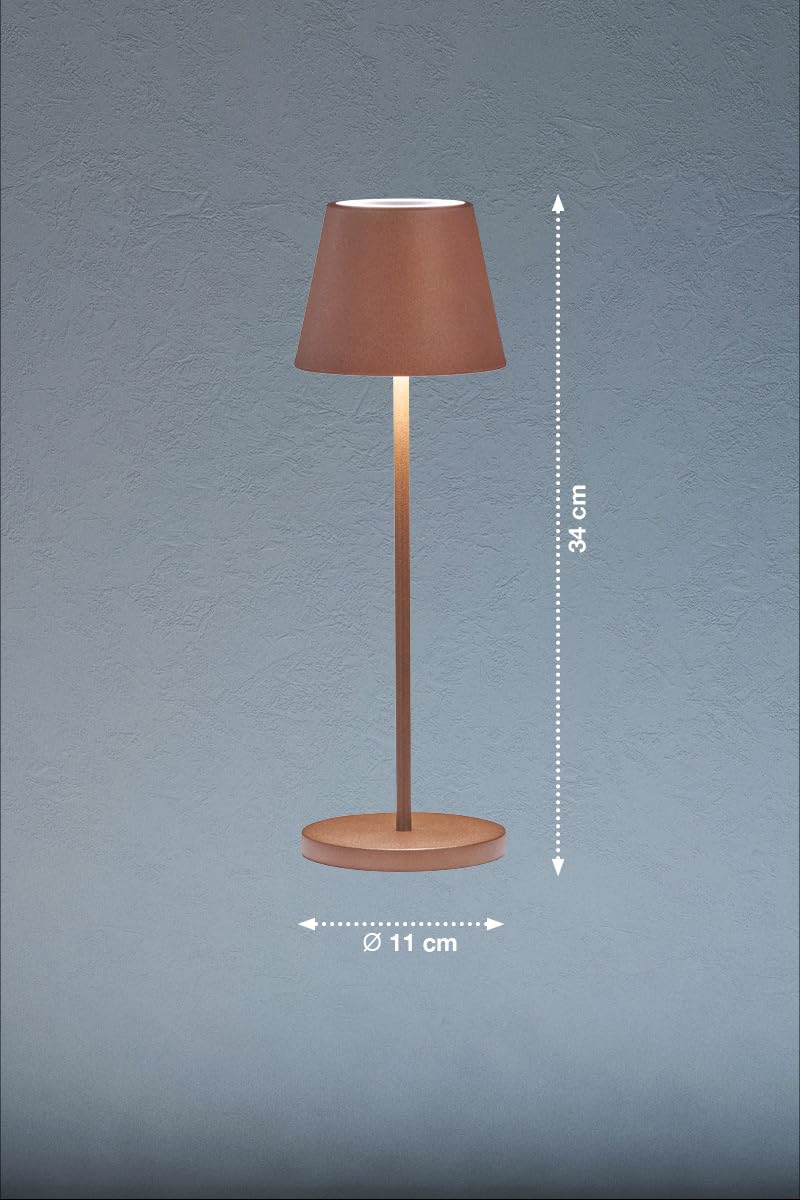 Outdoor Akku Tischlampe COSENZA Rostfarben ohne Kabel mit USB Anschluss & Ladestation