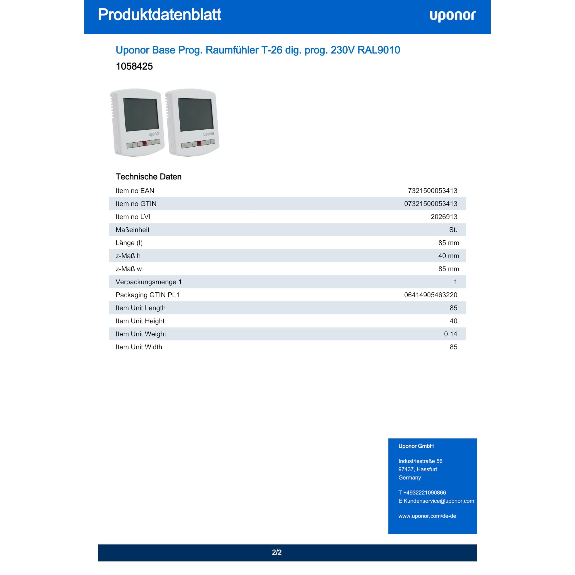 Uponor 230 V Digital programmierbar Thermostat by Uponor | Raumregler, Raumtemperaturregler für Fußbodenheizung