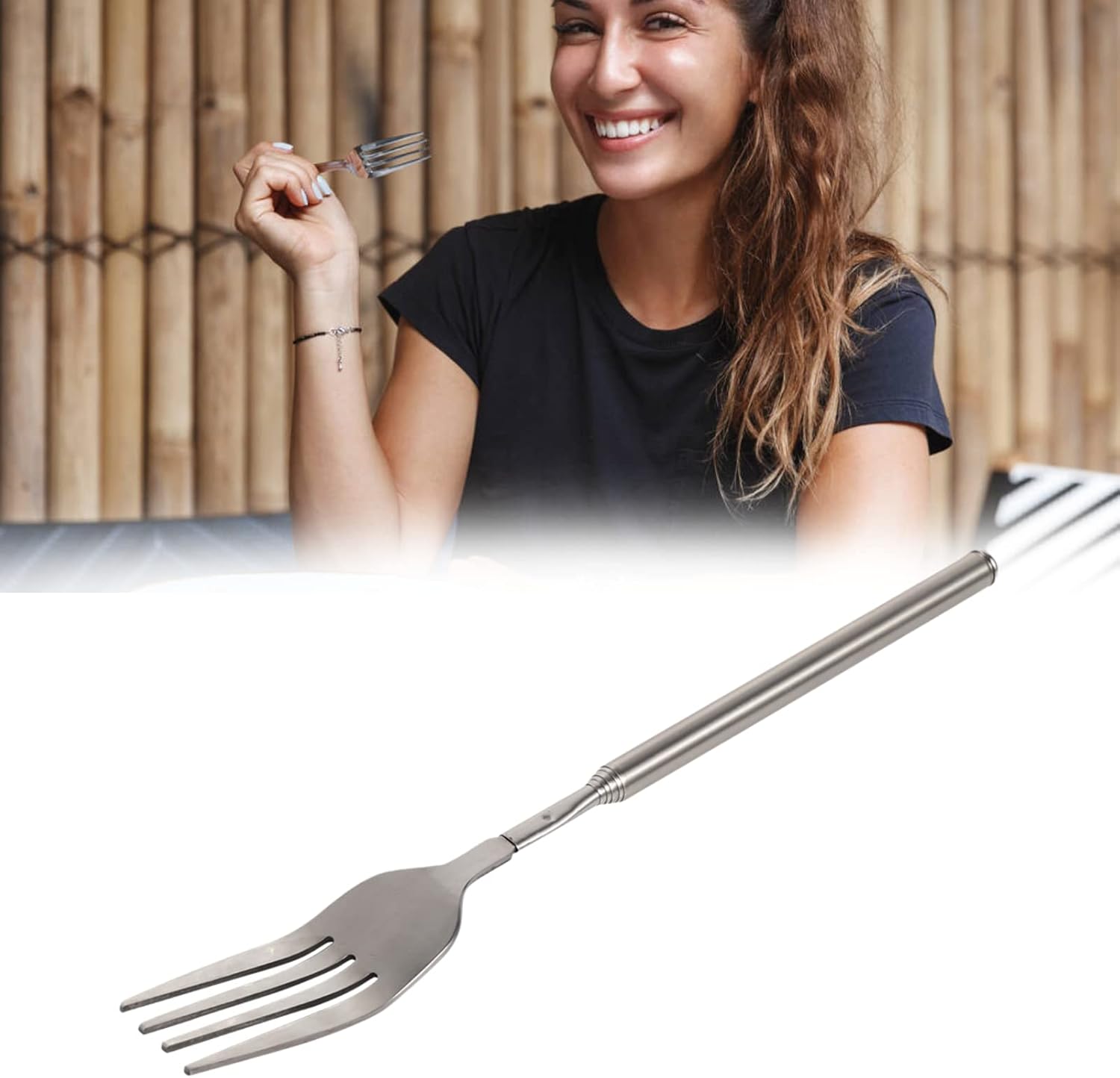 Extendable Fork，BBQ Telescopic Extendable Dinner Fruit Dessert Barbecue