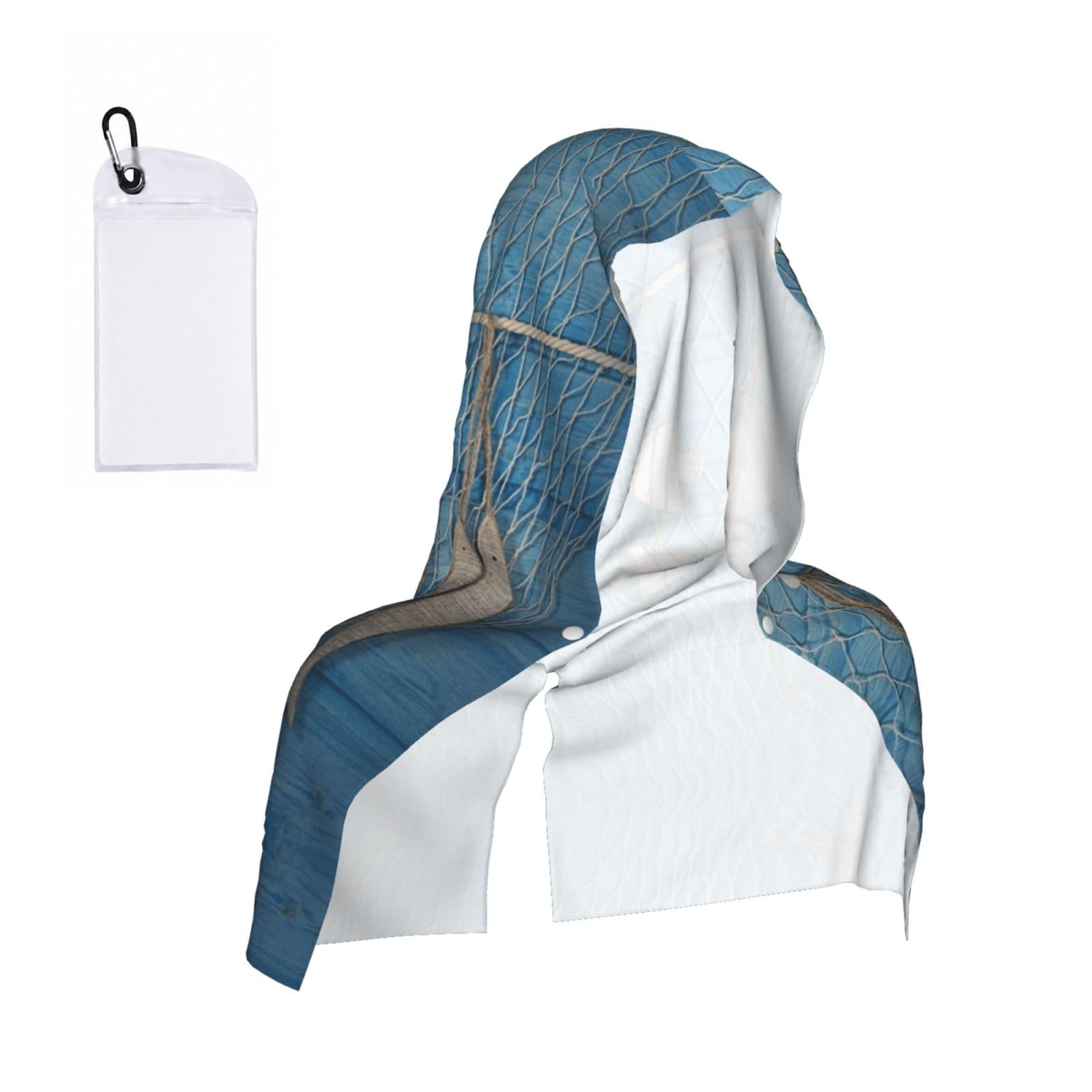 SATUSA Fishing Nets Print Cooling Hoodie Towel, Cooling Towels For Neck And Face, Quick Drying Absorbent Cooling Head Towel Beach Camping Gym Construction(2pcs)