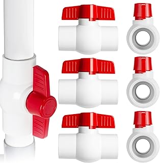 6PCS 1" PVC Ball Valve, Shut-Off Valve Socket with Red T-Handle, Slip PVC Ball Valve Water Supply Lines, Outdoor Plumbing & Irrigation System