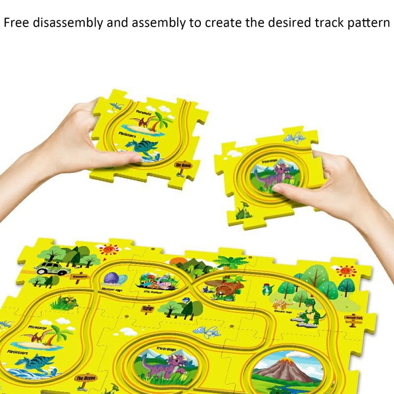 Puzzle Racer Kids Car Track Set for Kids, Educational Puzzle Racer Car Track Set for Kids 3 4 5 6 7 8 Year Old (Dinosaur, PCS, 25)