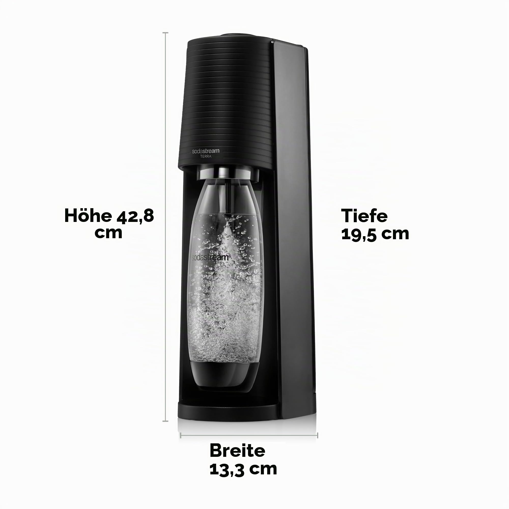 sodastream Wassersprudler Terra Black Value Pack x3 mit 2 1 l und 1 Flasche à 1/2 l spülmaschinenfest und 1 Quick Connect Zylinder, Acryl, Schwarze Erde