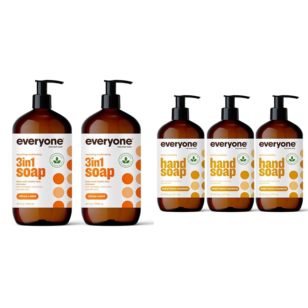 Everyone 3-in-1 Soap Body Wash Bubble Bath Shampoo 32 Ounce Pack of 2 Citrus and Mint Liquid Hand