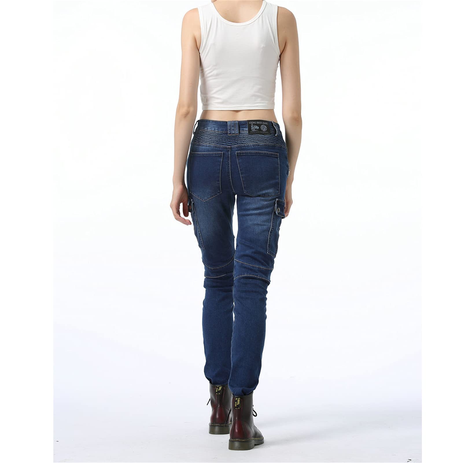 Pantaloni da moto da donna, pantaloni protettivi da moto, resistenti all'usura, traspiranti, con protezione staccabile per fianchi e ginocchiere, jeans (blu, XXS)