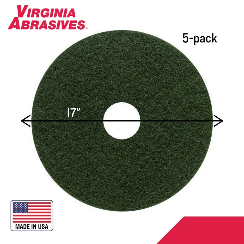 Virginia Abrasives 17" Green Floor Maintenance Pads - Heavy-Duty Non-Woven Pads for Deep Cleaning and Stripping for Orbital Machines, 5-Pack
