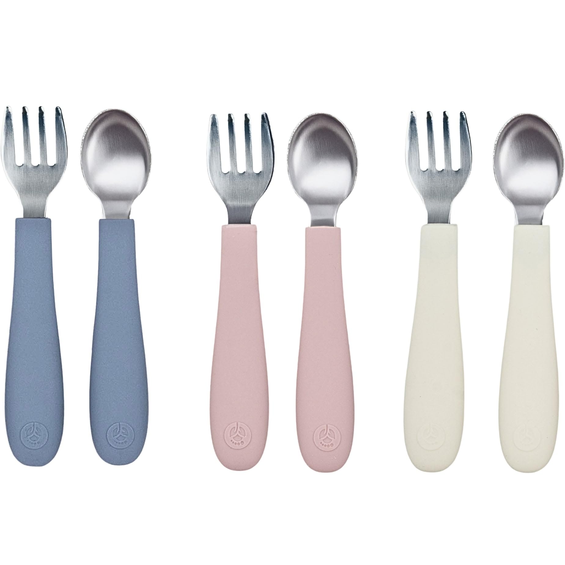WeeSprout Toddler Utensils, 3 Forks &amp; 3 Spoons, 18/8 Stainless Steel &amp; Food Grade Silicone, Thick Easy-Grip Handles, Perfect Length For New Self Feeders, Gentle On Gums &amp; Teeth, Dishwasher Safe