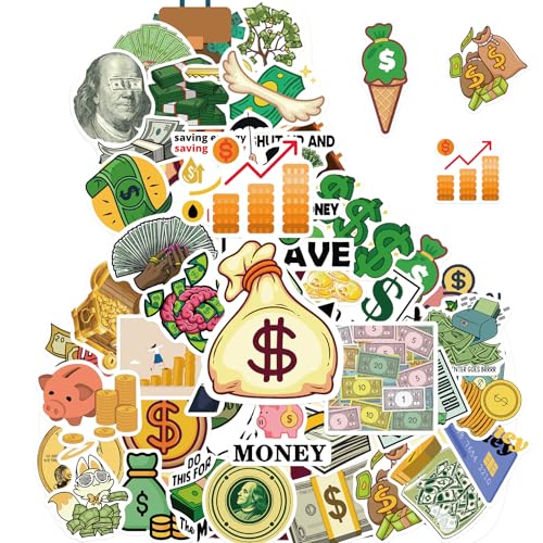 50pcs Funny Money Meme Stickers - Cool Money Meme Stickers for Kids Teens Adults, Vinyl Waterproof Decals for Water Bottle Journaling Scrapbooking Laptop