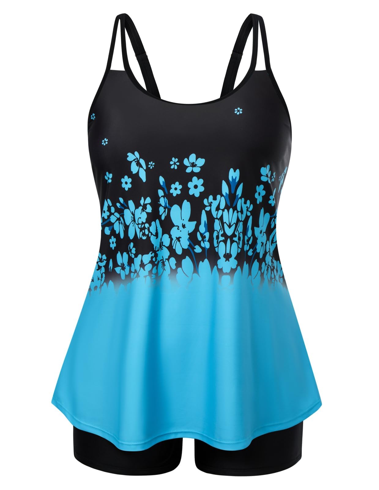 Hanna Nikole Weibchen Große Größe Bauchweg Tankini Set Monokini Badekleid Stilvolles Himmelblau Blume 52