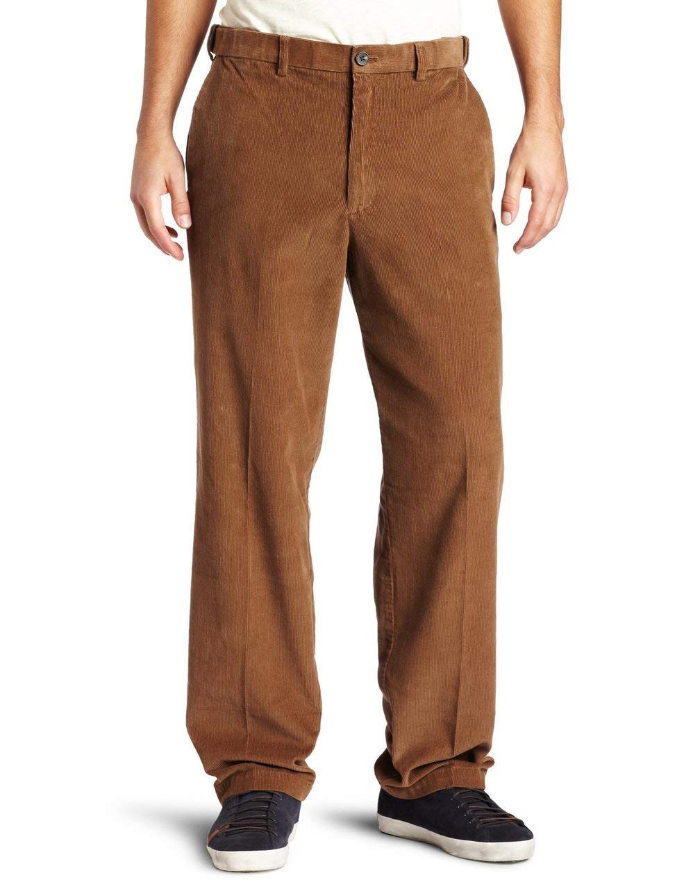 Haggar Mens Work-To-Weekend Hidden Expandable-Waist Corduroy Plain-Front Pant