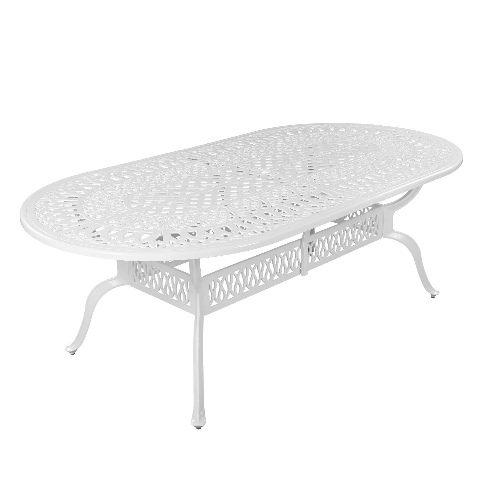MEETWARM Outdoor 84" Oval Patio Dining Table, All Weather Cast Aluminum Large Patio Furniture Table Fits for 6-8 Person with 2" Umbrella Hole, White