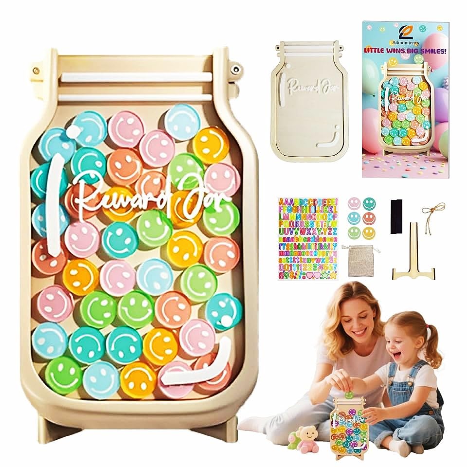 Kids Reward Jar Behavior Chart - Classroom Home Potty Training Chart with 80 Stickers - Teacher Parent Tool