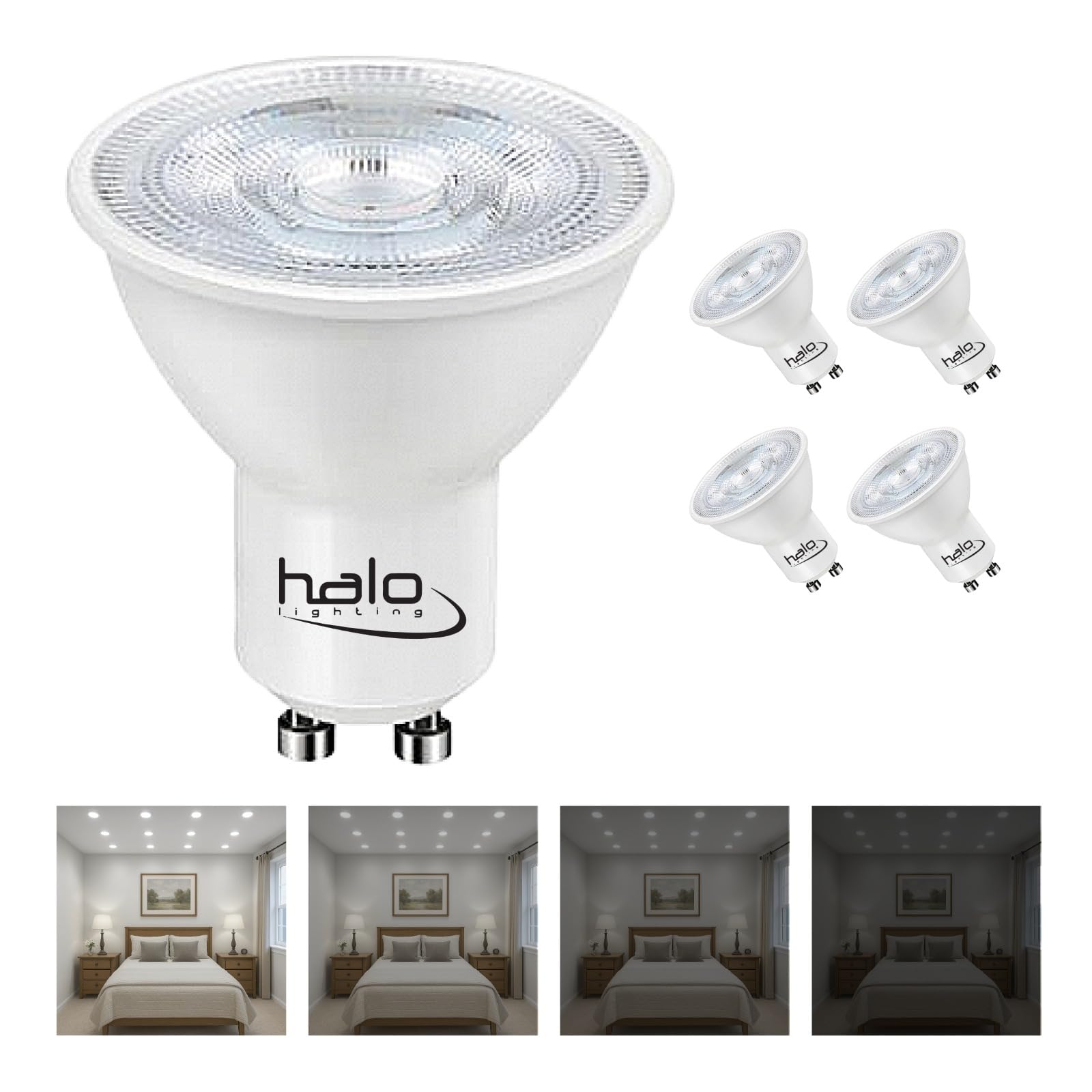 GMEC Halo 7W GU10 LED Light Bulb – 6500K Cool White, Dimmable SMD Spotlight, Equivalent to 60-70W Halogen, 550 Lumen, 25,000 Hours, Energy Efficient Lighting – Pack of 4