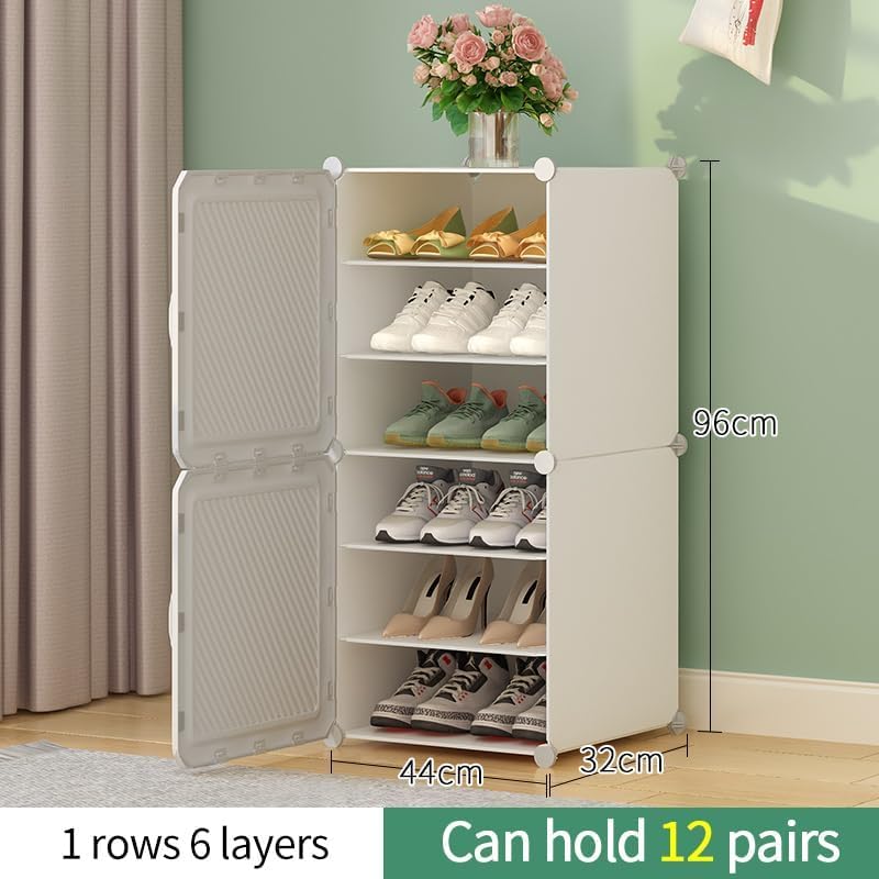Image of Modular Shoe Rack Organizer with Drawer Storage, Multi-Layer Foldable Shoe Cabinet with Dustproof Doors for Home Entryway Bedroom (White, 2-Door)