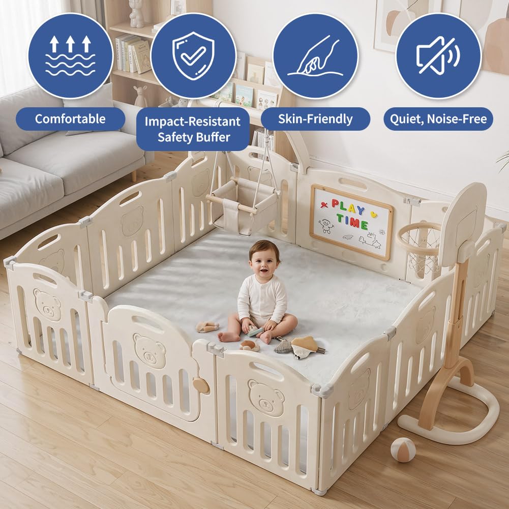 Vicloon Krabbelmatte Baby spielmatte 120x120 cm, 3cm Dick Kinderteppich Krabbeldecke Groß, Spielteppich Weich rutschfest,Teppich für Kinderzimmer, Schlafzimmern