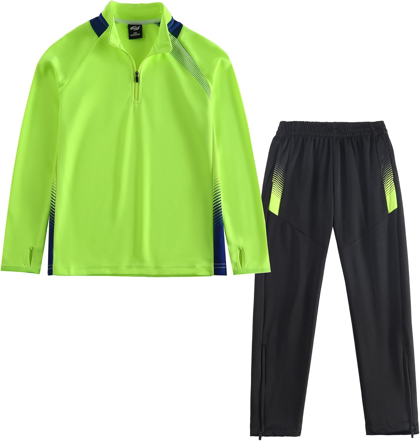 Kids 2 Piece Athletic Tracksuit 1/4 Zip Training Jacket and Zippered Jogger Pants