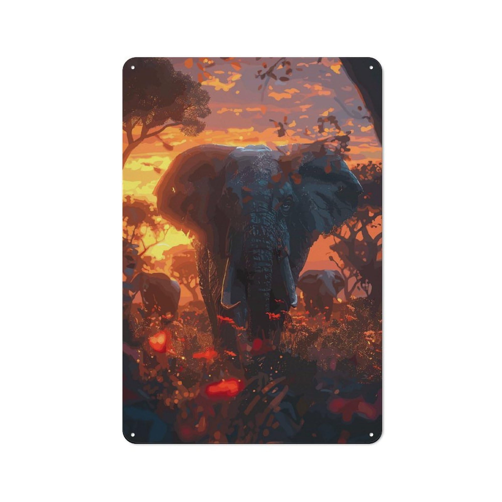 Junmoney Style-18 Tin Sign 30X20cm With Elephants Savanna Sunset For Workshop Wall, Rustic Decor, Suited To Workshop Decor Fans