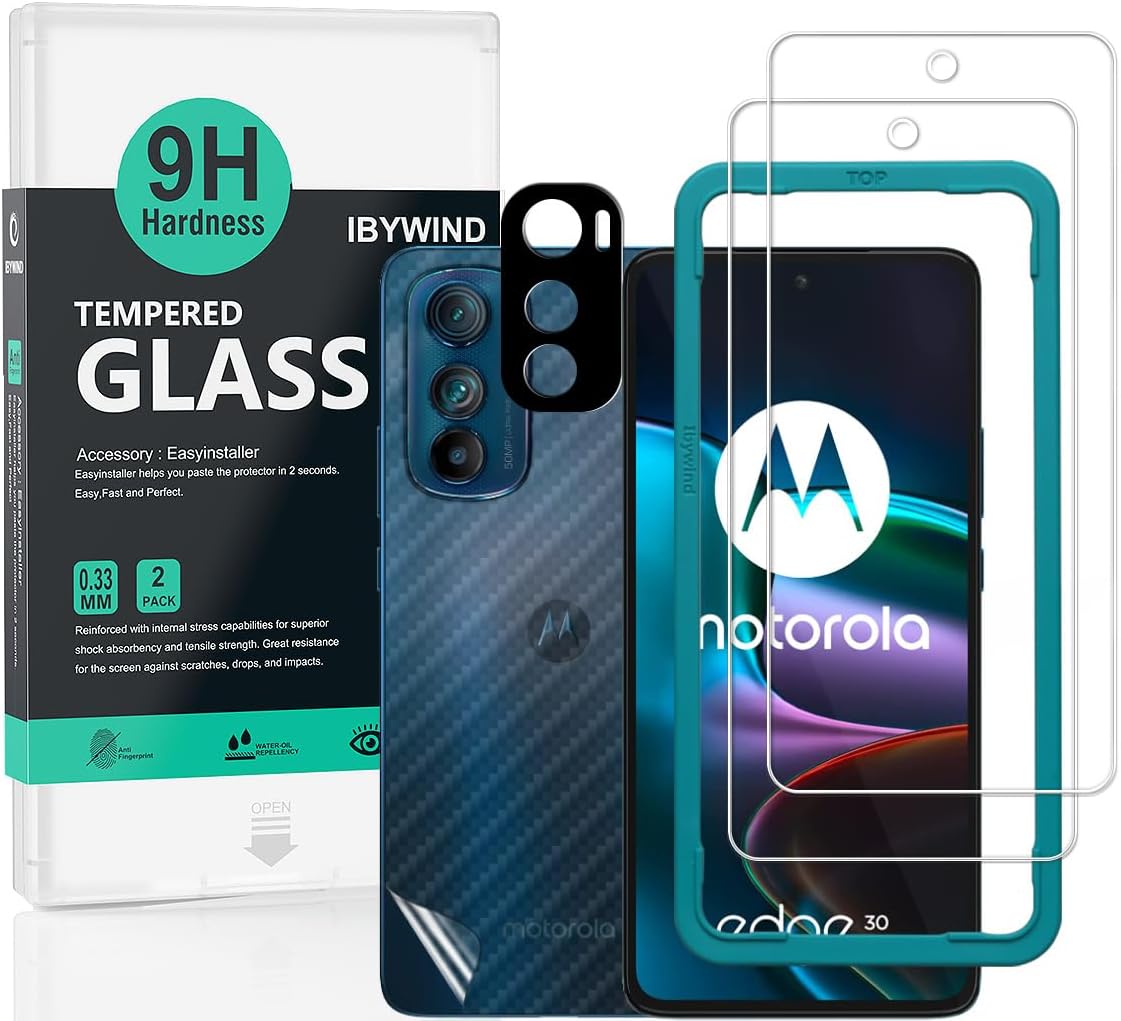 Ibywind for Motorola Edge 30 5G Screen Protector,2 Pack,9H Hardness Tempered Glass and Camera Lens Protector,with Alignment Frame,Full Coverage,Bubble Free,Fingerprint Unlock,Scratch Resistant