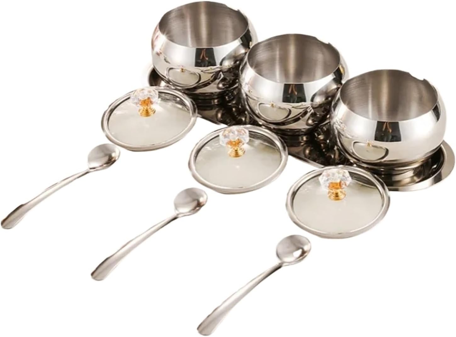 Gold Sugar Bowl Gold and Silver Household Kitchen Condiment Pots for Serving Sugar Spice Stainless Steel(Single-Silver)