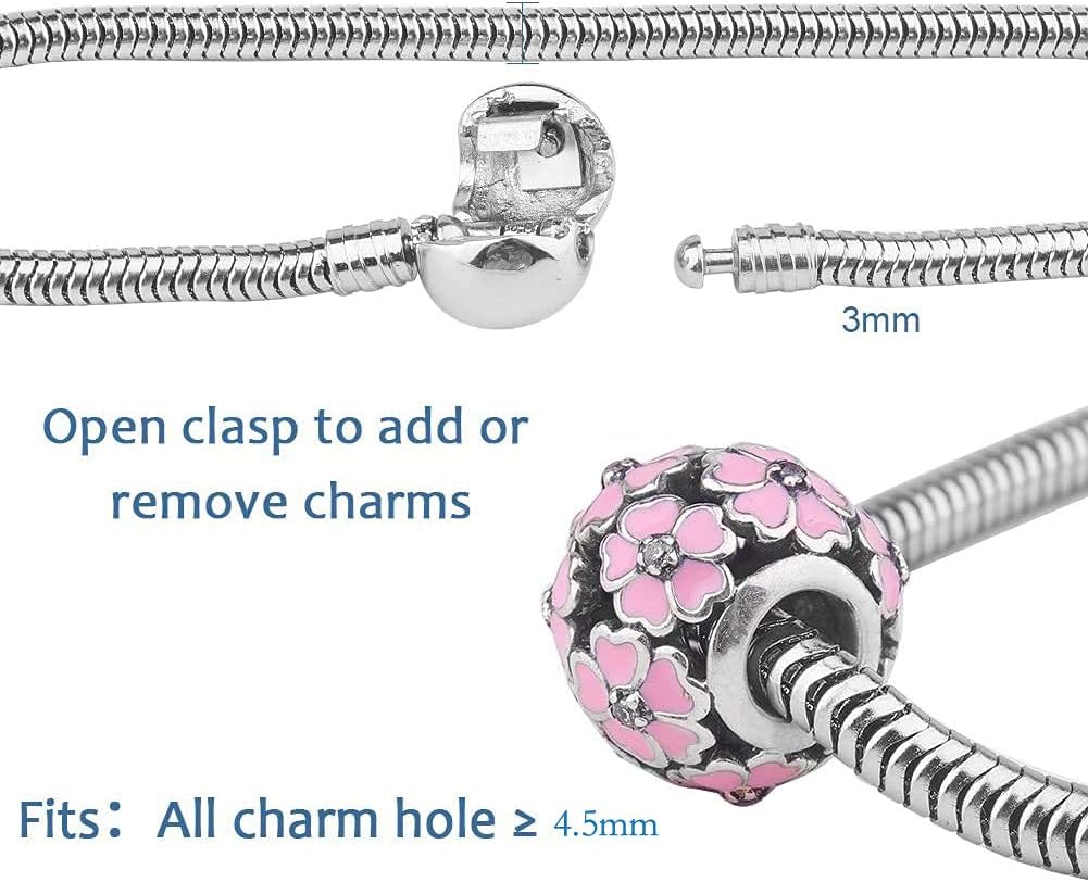 PH PandaHall 60 Pcs Murano Glass Beads Rhinestone Spacers Metal European Beads with 1 Pack European Charm Bracelet Stainless Steel Snake Chain for Bracelet DIY Jewelry Making