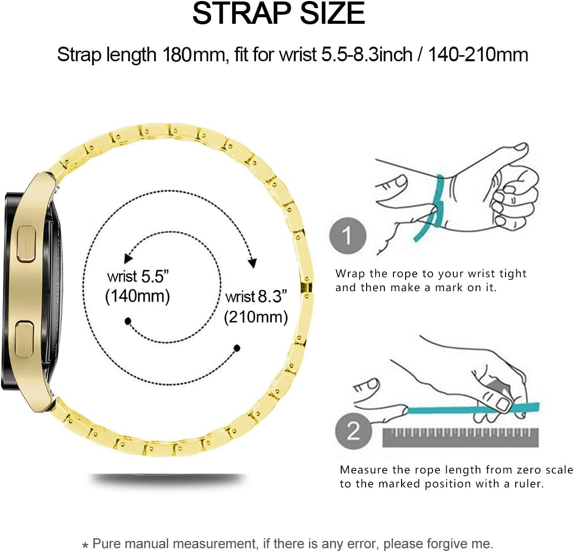 Bands Compatible with Samsung Galaxy Watch 6 40mm / 44mm / Galaxy 6 Classic 43mm / 47mm, 20mm Bling Rhinestone Metal Strap with Diamond protective case Replacement for Women Men (Gold) - Image 6