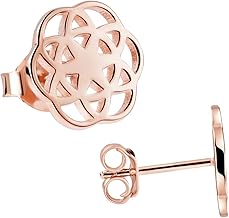 MATERIA by Matthias Wagner Flat Stud Earrings 925 Silver Women's Mandala Earrings Flower of Life 10 mm Round