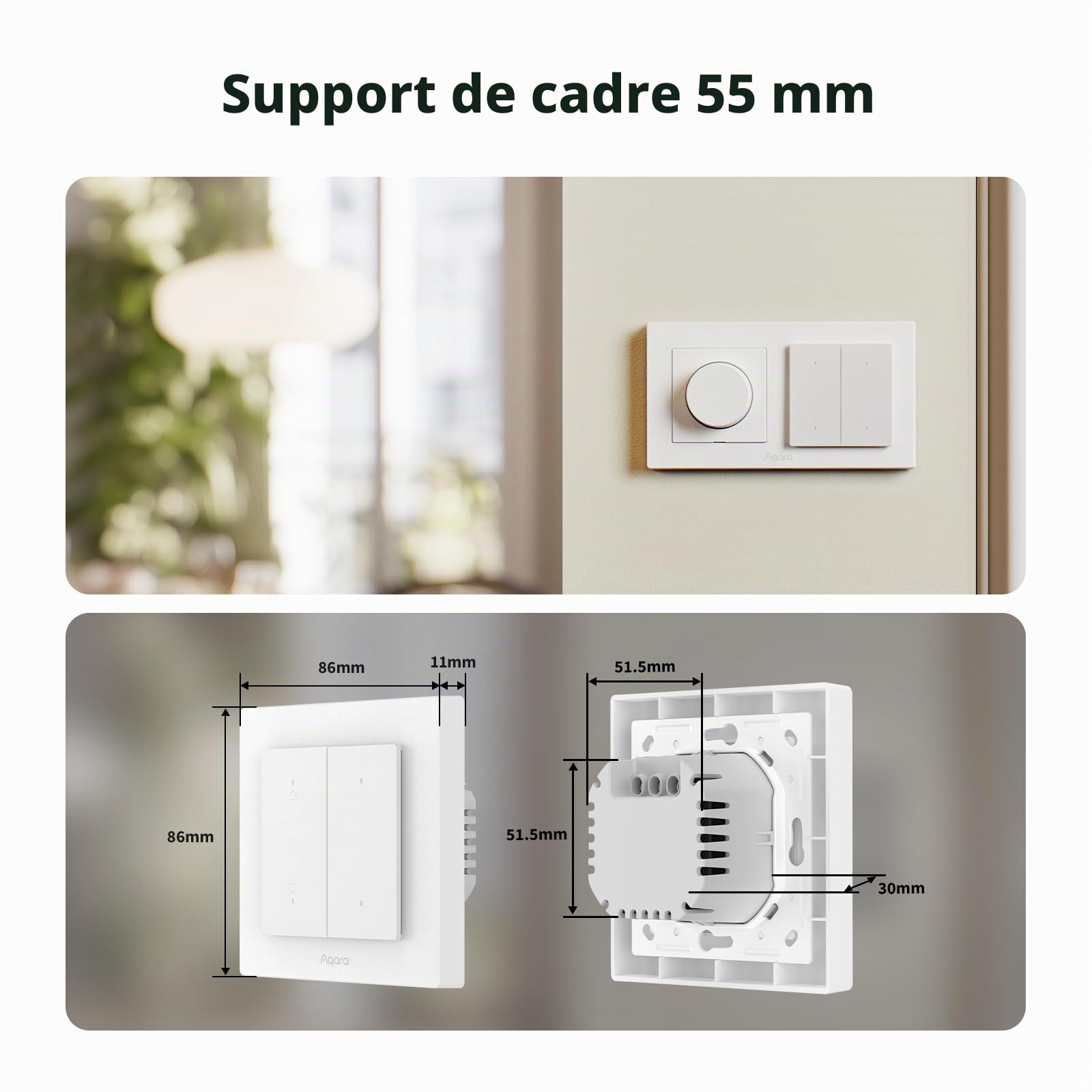 Aqara Interrupteur Volet Roulant H2 EU (Fil Neutre Requis)– Thread/Zigbee | pour Volets Roulants/Stores, 2 Boutons Sans Fil Supplémentaires, Matter, Compatible avec Apple Home, Alexa, Home Assistant