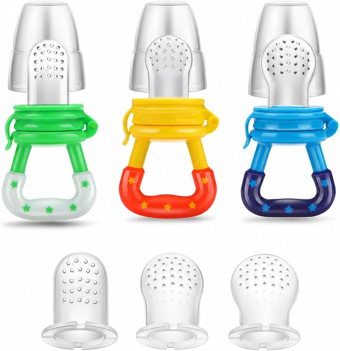 Baby Fresh Fruit Food Feeder Pacifier (3 Pack) |Training Massaging Toy Teether| Food Grade Soft Safe BPA-Free Silicone Pouches for Babies Toddlers Infants