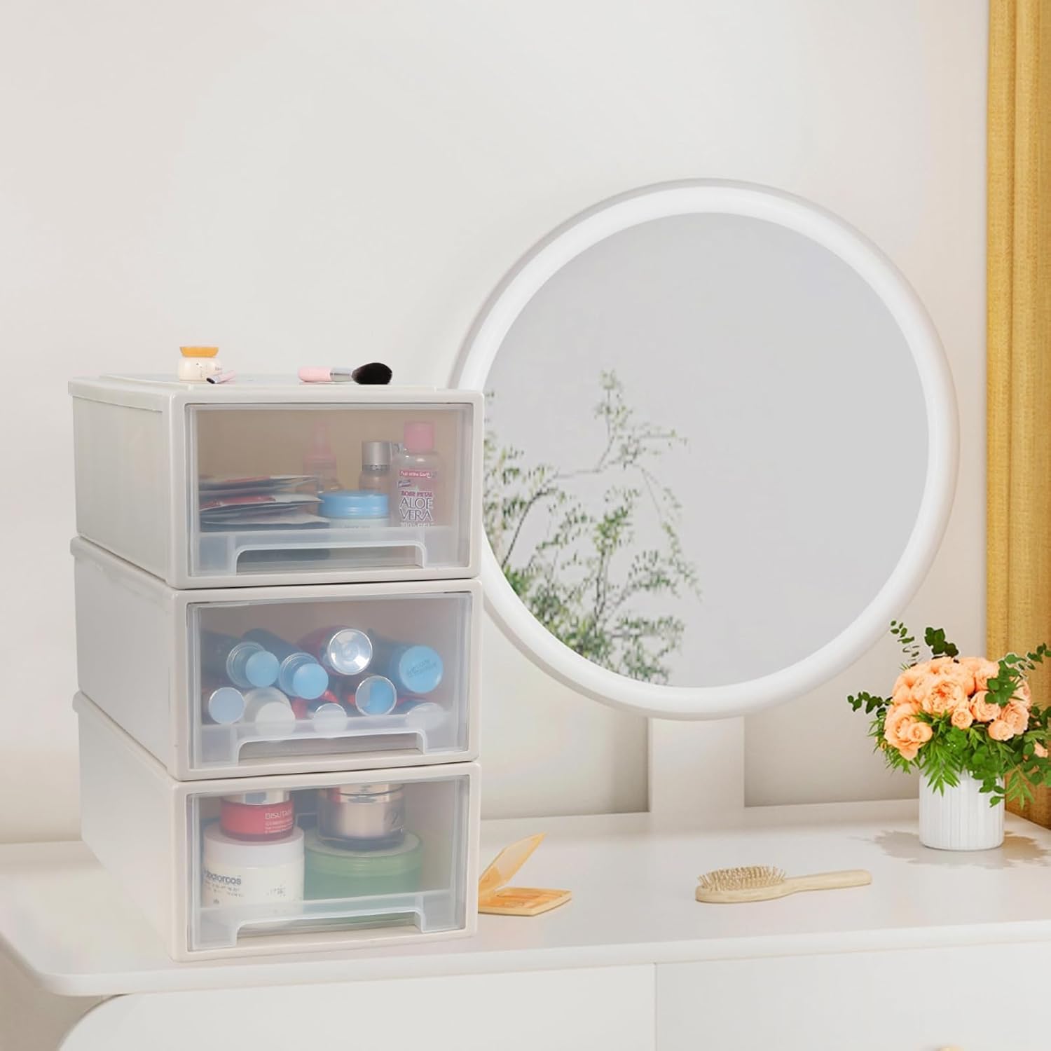 12 Quart Plastic Storage Drawer Unit, Stackable Desktop Storage Drawer, 3 Packs